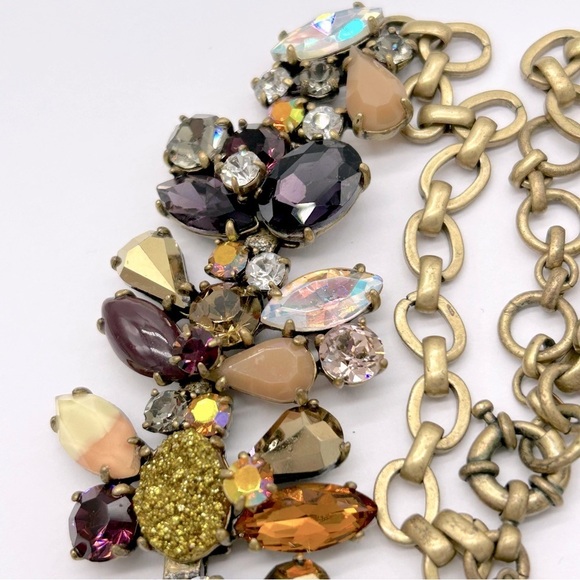 J CREW STATEMENT NECKLACE GREEN DRUZY GOLD BLUSH STONES 17  J. Crew Multi-Color Rhinestone Druzy Necklace